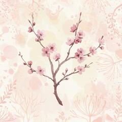 Spring Background Abstract watercolor floral design with flowers, butterflies, soft pink and purple color palette, perfect for spring or wedding decorations, nature-themed patterns, and card designs