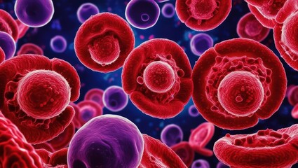 Detailed Macro View Of Human Blood Cells, Highlighting Red And White Cell Structures. Intricate Cellular Imagery Captured Under Microscope, Revealing Vital Components Of The Human Circulatory System.