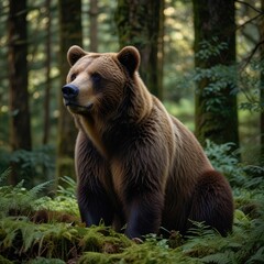 Fototapeta premium Majestic Brown Bear in a Lush Forest Wilderness