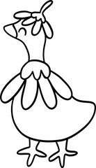 Cute Silly Goose Black and White Outline Cartoon Hand Drawn Doodle