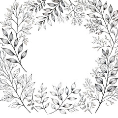 植物の手描きリースフレーム｜Hand-Drawn Botanical Wreath Frame