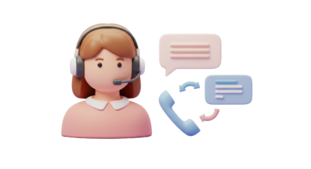 Isolated Customer Support Representative with Headset and Chat Bubbles
