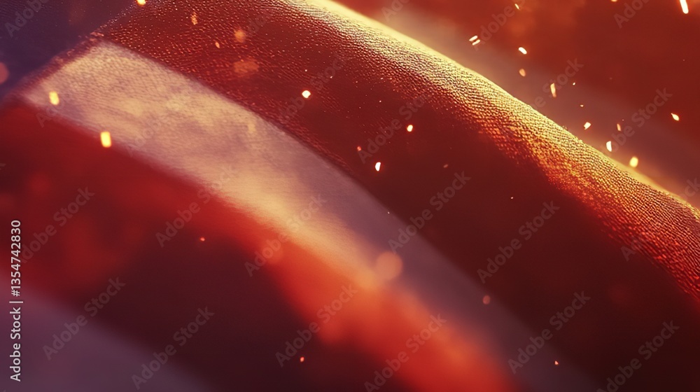 Poster abstract close up of red and white fabric with bokeh and light particles in dark background