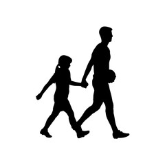 Father and daughter walking with football in hand vector