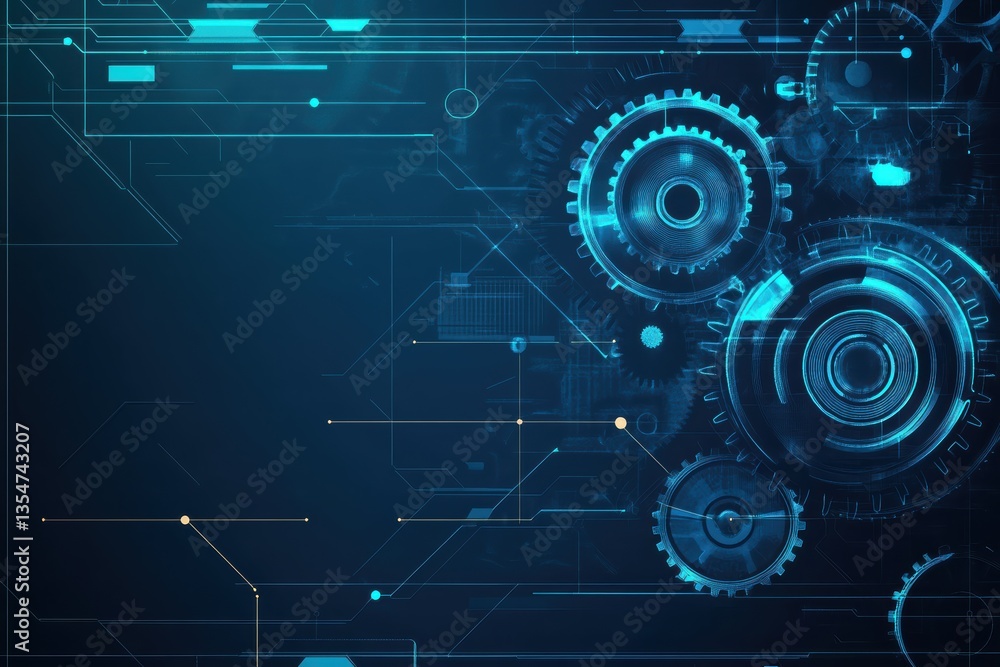 Poster abstract graphic layout featuring intricate gears and digital patterns for advertising design