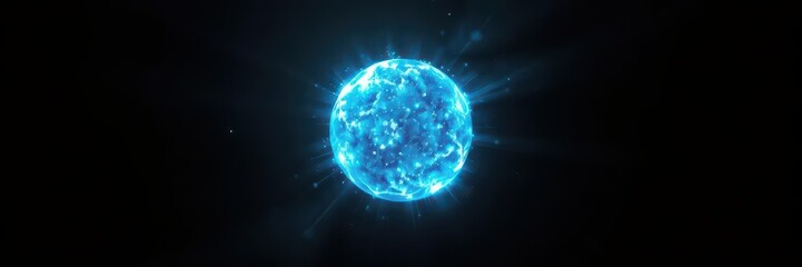 Fototapeta premium A vibrant blue orb pulses with ethereal energy against a stark black void, science fiction, VFX