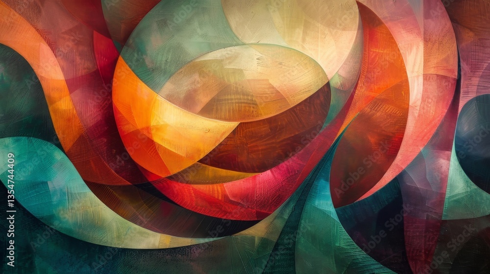 Poster vibrant abstract composition featuring swirling colors and dynamic shapes conveying movement and ene
