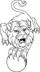 A lion with a cricket ball animal sports team mascot