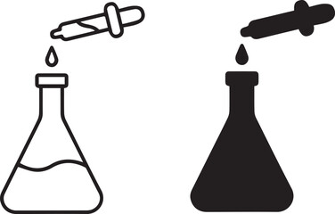 Laboratory glassware, scientific experiment, chemistry flask, liquid droplet, monochrome illustration, minimalist design,laboratory equipment, geometric forms, clean lines, graphic style