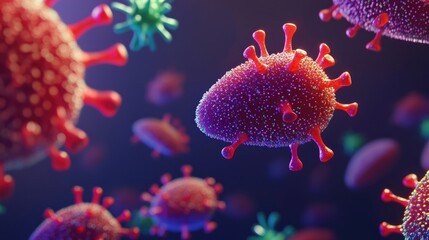 Obraz premium Microscopic viral particles in vibrant colors