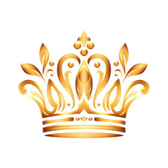 Gold crown flat vector illustration isolated on transparent background