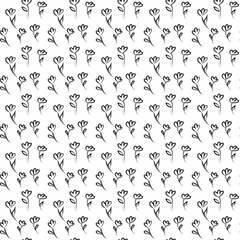 Vector seamless monochrome pattern with hand-drawn plants. For printing, packaging, wallpaper, textiles, scrapbooking