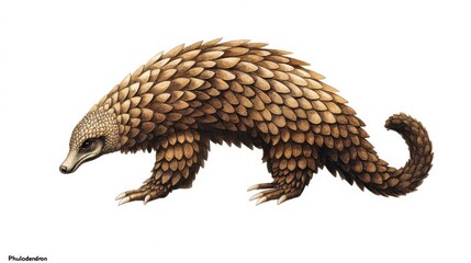 Obraz premium Pangolin profile illustration, isolated on white background, for educational or zoological purposes