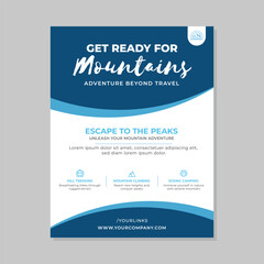 Vector mountain travel agencies ad poster or flyer. Travel poster. Mountain camping flyer.