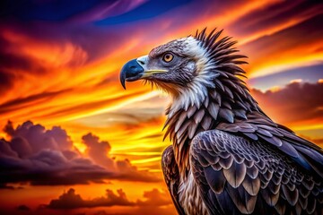 Fototapeta premium Majestic Raptor Silhouette at Sunset: Orange and Purple Dusk Sky