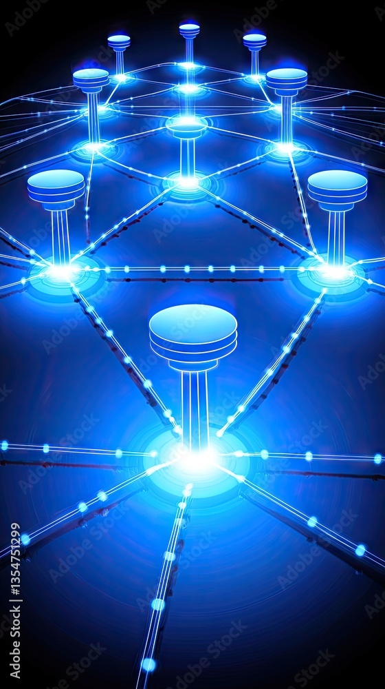 Poster abstract technology network of glowing nodes connected by lines. future technology concept