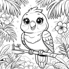 The large, sparkling eyes, tiny wings, and joyful expression give this bird a lovable and friendly personality, making it a delightful coloring experience for kids and adults alike.