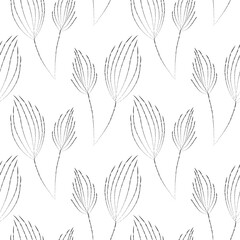 Vector seamless monochrome pattern with hand-drawn plants. For printing, packaging, wallpaper, textiles, scrapbooking