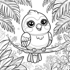 The large, sparkling eyes, tiny wings, and joyful expression give this bird a lovable and friendly personality, making it a delightful coloring experience for kids and adults alike.