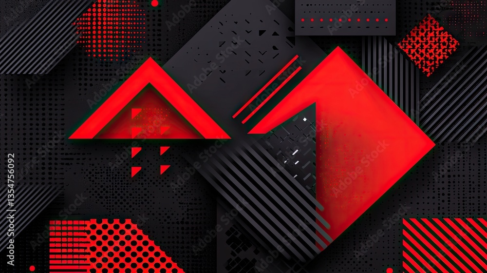 Poster geometric shapes in black and red. abstract pattern in background. suitable for graphic design