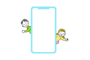 Vector illustration of children using smartphone