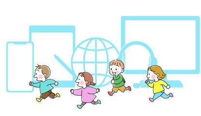 Vector illustration of children interacting online in a global age
