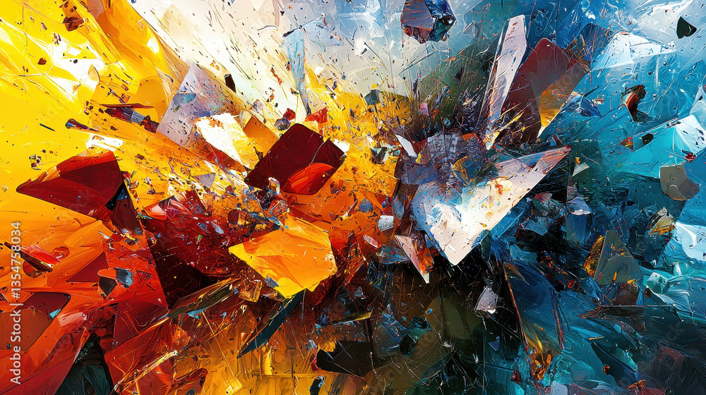 Poster explosive chaos of color reveals a mind in turmoil through intricate patterns and vivid energy