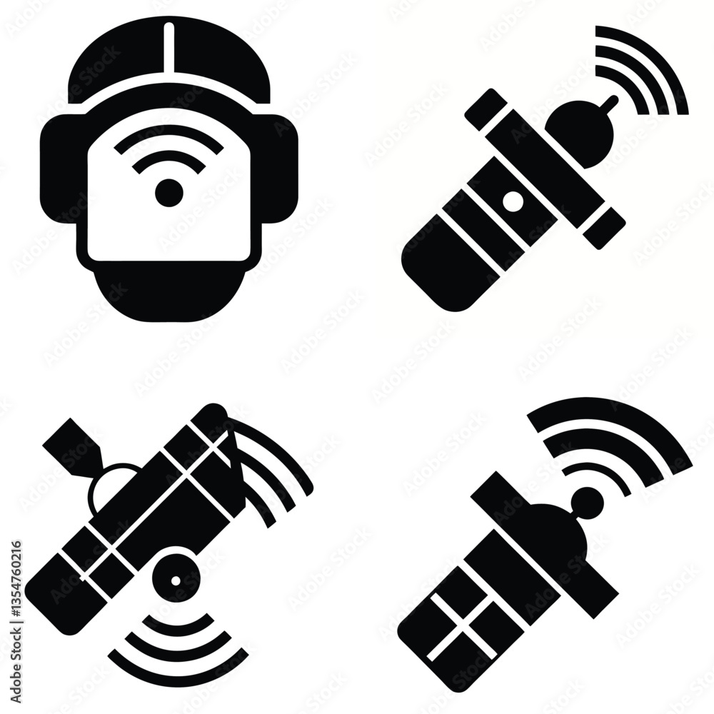 Poster black and white communication vector icons set for web design