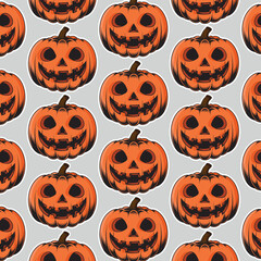 Collection of carved pumpkins with various scary and funny expressions, perfect for Halloween themes. Vector cartoon illustration