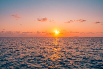 Artistic sea skyline nature. Amazing sunrise beach landscape. Panorama of ocean water surface seascape horizon. Abstract calm colors, sunset sky sunlight tranquil relax summer background peace freedom