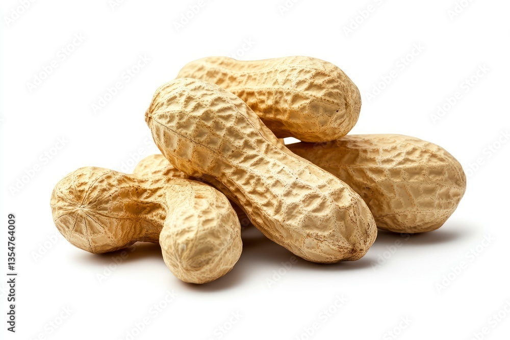 Poster pile of peanuts in shells isolated on white studio background
