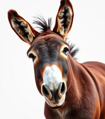Fototapeta premium A charming donkey, elegantly posed against a pure white backdrop, elegant, photography