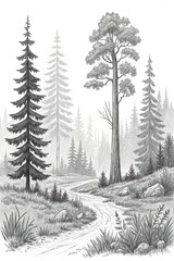 Obraz premium Pine tree foggy landscape ,mountain, landscape, sky, mountains, nature, fog, forest,