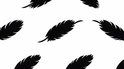 Fototapeta premium Seamless pattern of black feather silhouettes on a white background. Ideal for textile design, wallpaper, or web design projects.