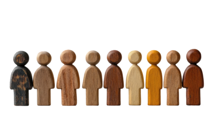 Diverse Wooden People Figures in a Row