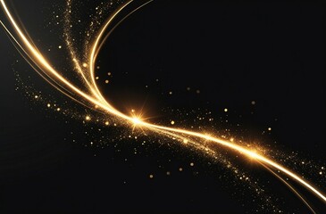 Obraz premium A luxurious event stage with multiple golden spotlights beaming down onto a polished wooden floor and black background