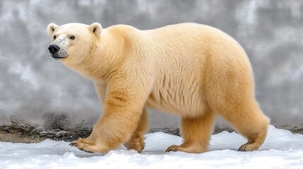 Majestic polar bear walking in snow.