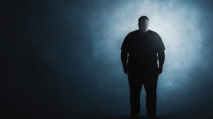Obraz premium Silhouette of Obesity: An impactful silhouette of an overweight person, captured in a dramatic pose, symbolizes issues of weight gain and health challenges.