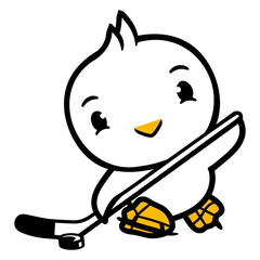Bird Playing Ice Hockey Sport Puck Stick Hobby Design Lover Art Vector Illustration Card T-Shirt Poster Sticker Graphic Print Decorative Drawing Isolated Logo Decoration Symbol Creative Cool Style
