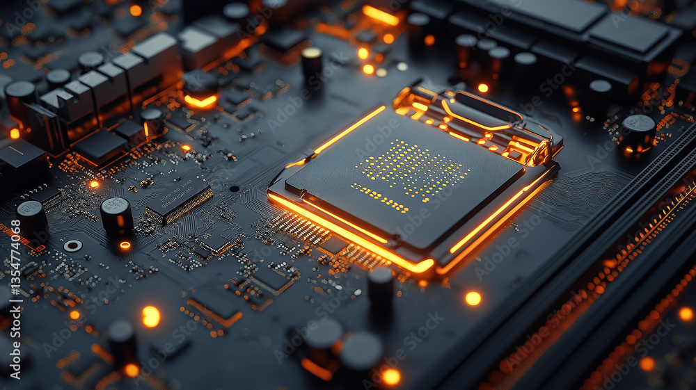 Poster close-up of a computer motherboard showcasing intricate design ideal for tech illustrations