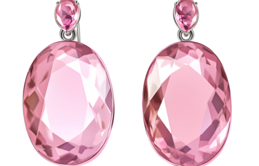 Two pieces of blush pink, oval-shaped earrings in a clip art style, isolated on a transparent background