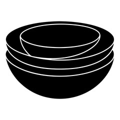 Stack of Bowls Silhouette: A simple, elegant silhouette of a stack of bowls, each varying in size and depth, rendered in stark black and white.