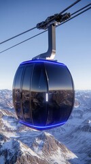 Obraz premium Futuristic Cable Car Soaring Above Snowy Mountain Peaks