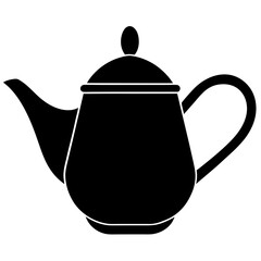Elegant Teapot Silhouette: A striking black silhouette of a classic teapot, perfectly capturing the graceful curves and iconic shape, ready to add a touch of sophistication. 