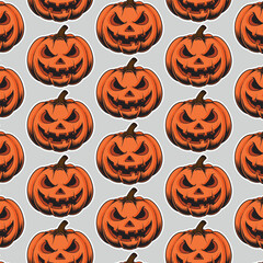 Collection of carved pumpkins with various scary and funny expressions, perfect for Halloween themes. Vector cartoon illustration