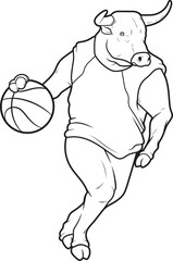 Bull Basketball player Basketball Animal Vector Graphic Art Illustration