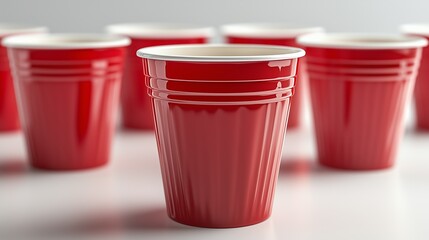 A red party cups isolated against a solid white background, symbolizing celebration, social gatherings, and fun occasions.