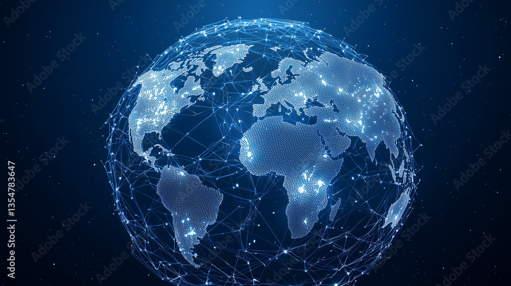 Aufkleber global digital network: a captivating digital representation of the earth, its continents outlined b