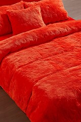 Inviting Texture: Fluffy Orange Bedding with Pillows in Warm Tone