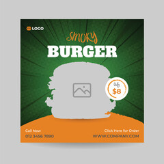 Food social media post template. Editable square banner template design for food post. Suitable for Social Media Post restaurant and culinary